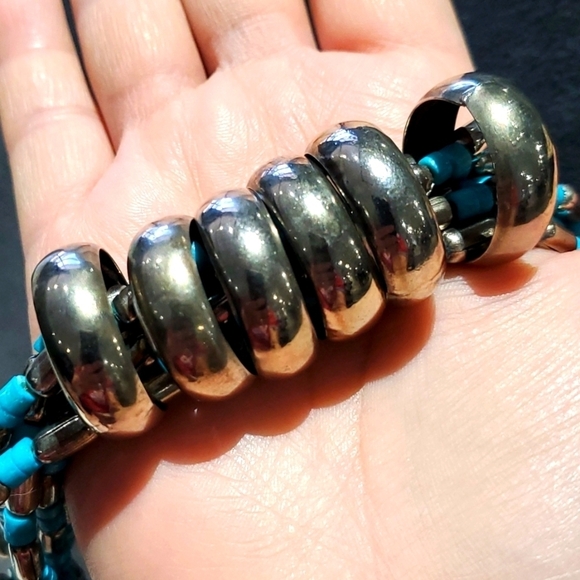 VINTAGE CHUNKY NATIVE AMERICAN INDIAN TRIBAL MULTISTRAND NECKLACE WITH RINGS - Picture 7 of 7